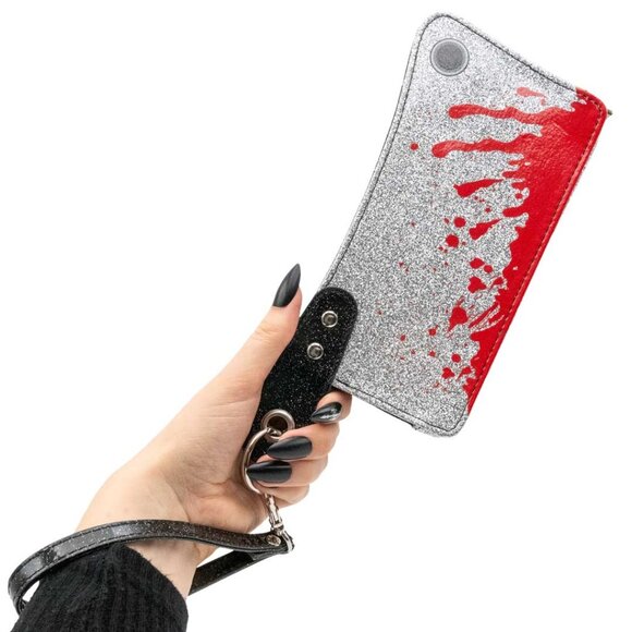 Bloody Cleaver Glitter Clutch Bag Horror Lovers Goth Wristlet Purse NWT - Picture 4 of 6